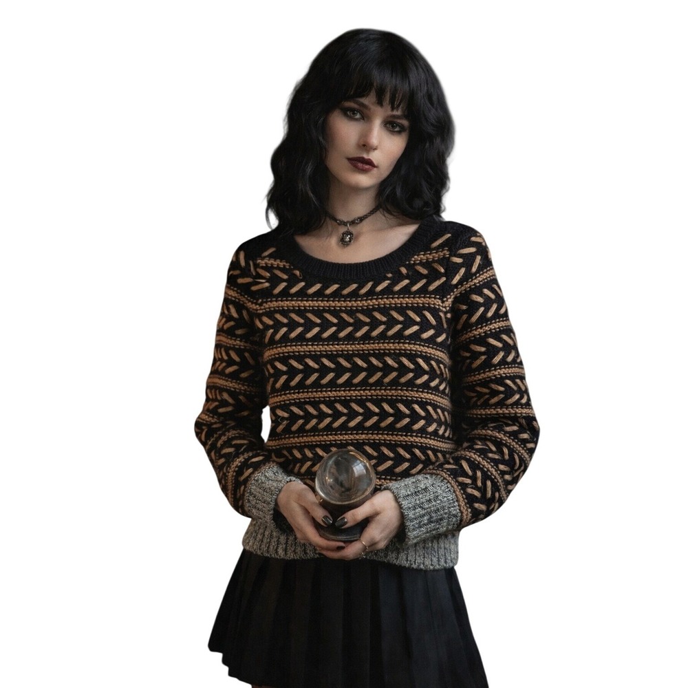 RAG & BONE Metallic Stripe Chunky Knit Sweater Dark Academia Size M